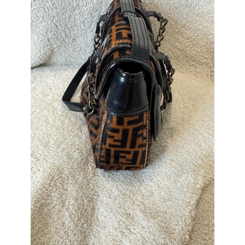 Vintage Fendi Zucca Monogram Baguette Bag Brown Canvas Black Leather Shoulder - Picture 10 of 16